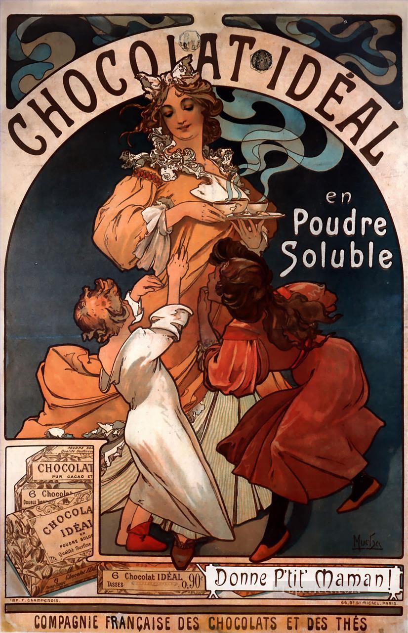 Chocolat Ideal 1897 Czech Art Nouveau distinct Alphonse Mucha Oil Paintings
